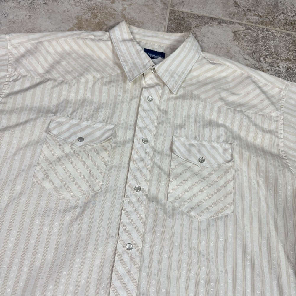 Wrangler‎ Pearl Snap Western Shirt Mens 2XL Striped Diamond Print Long Sleeve